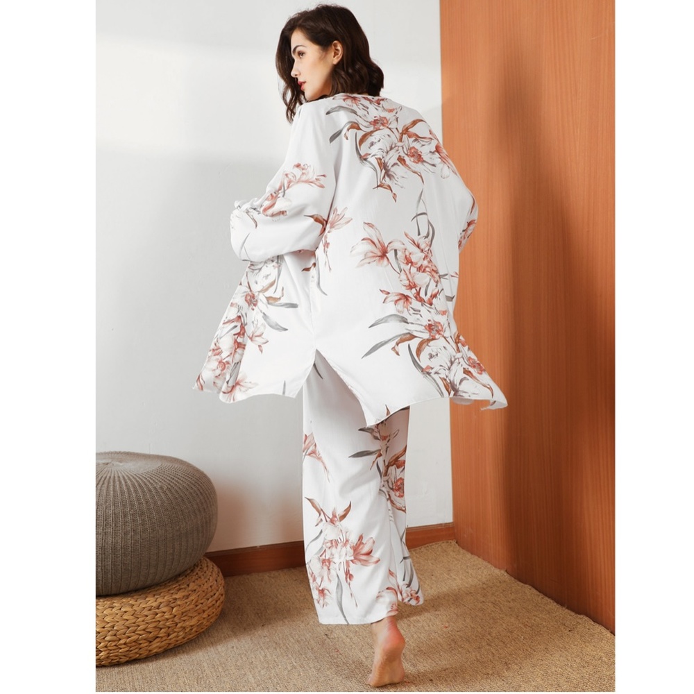 3 Piece Multicolor Pastel Floral Print Pajama Set - Picture 2 of 8